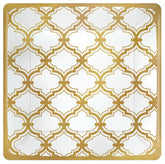 Durable Sparkling Gold Quatrefoil Square Party Plates Tableware, Paper, 7" x 7", Pack of 8